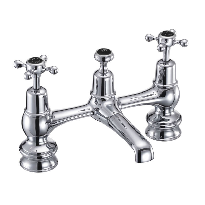 Claremont Regent 2 tap hole bridge basin mixer with plug and chain waste and swivel spout